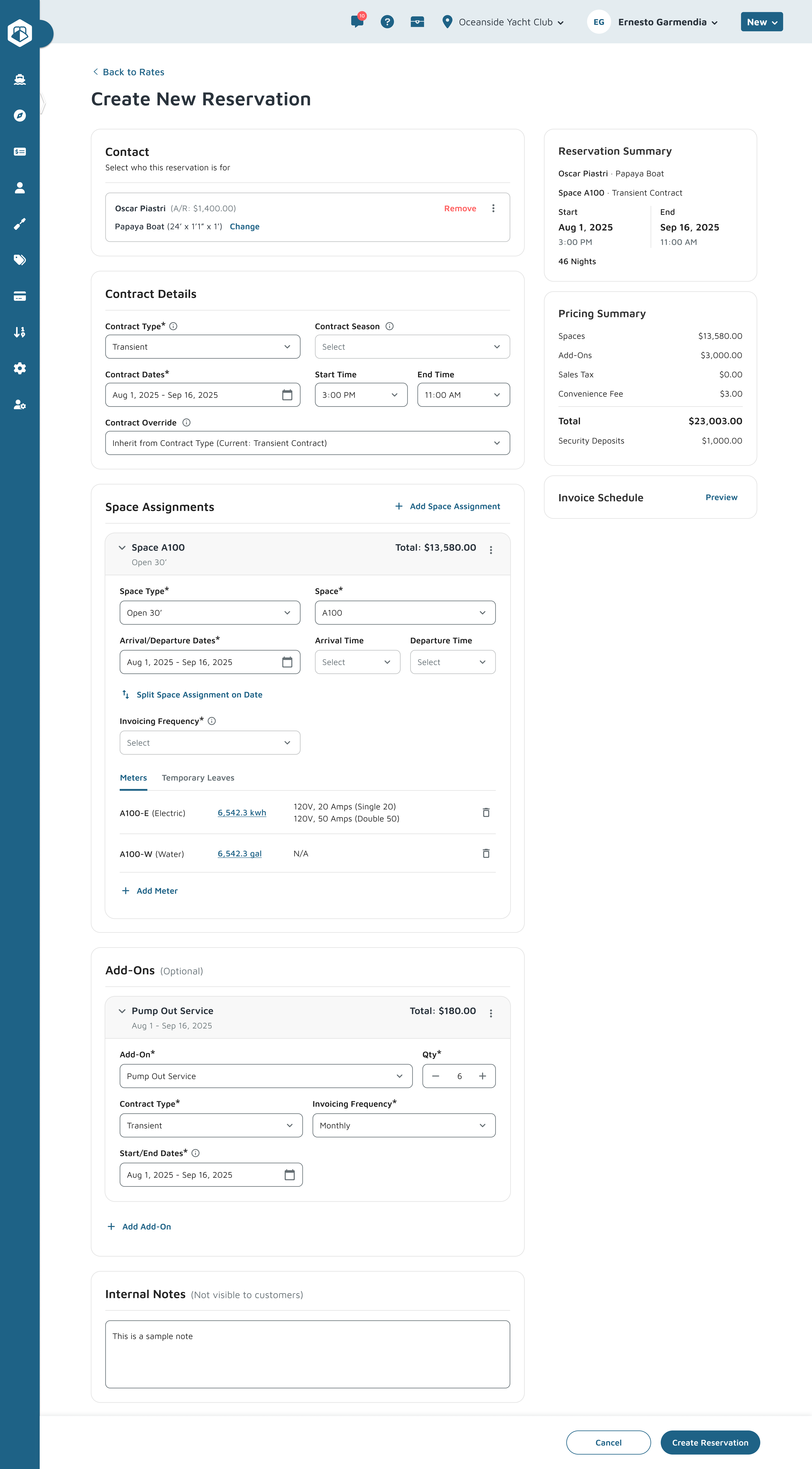 Create New Reservation